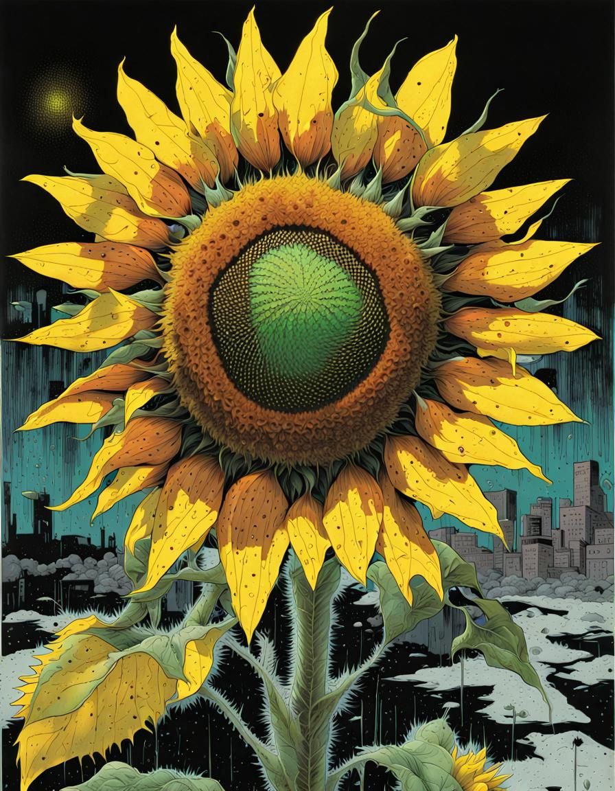 Radioactive Sunflowers in Comic Book Layout