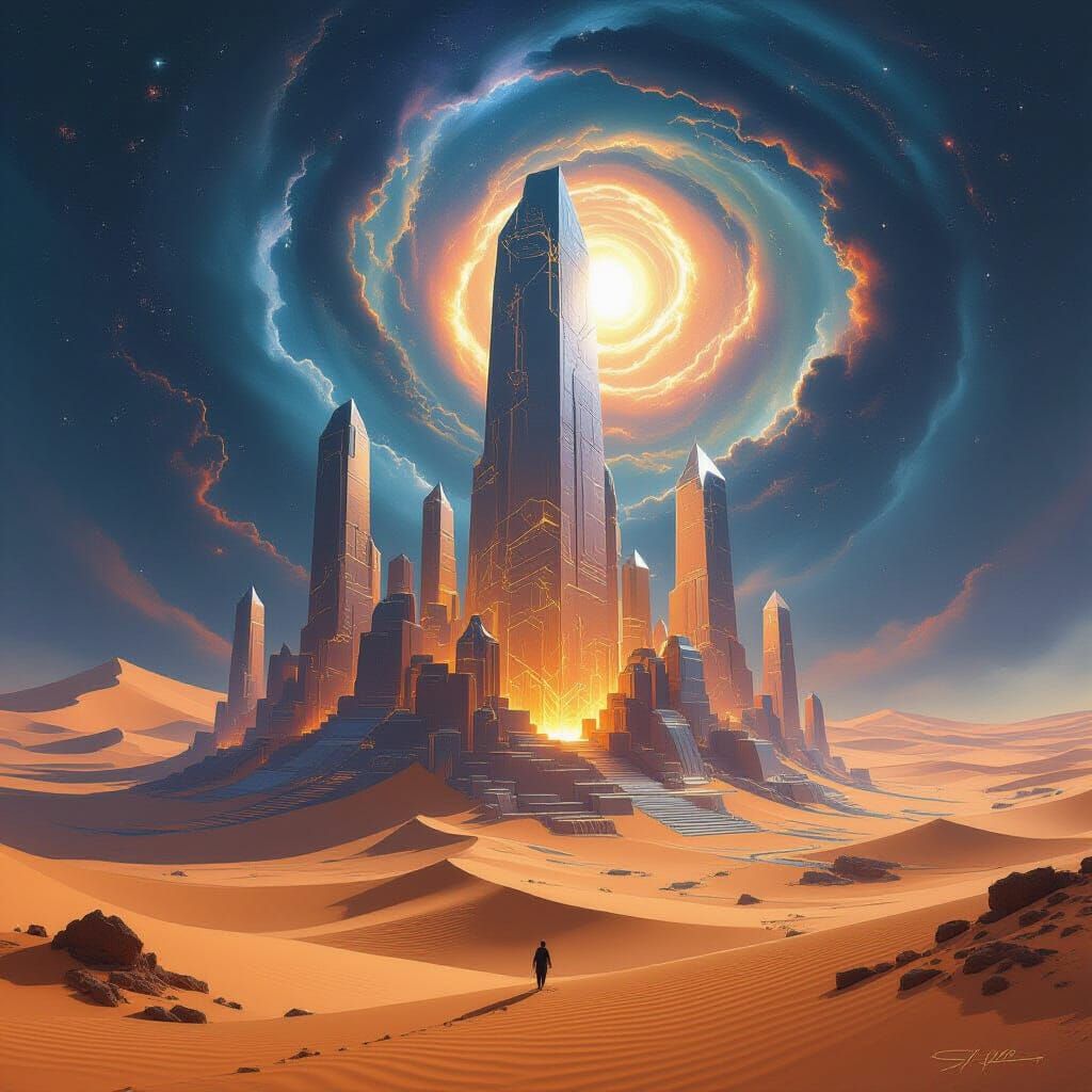 Crystalline City Buried in Desert Sands in Vintage Sci-Fi St...