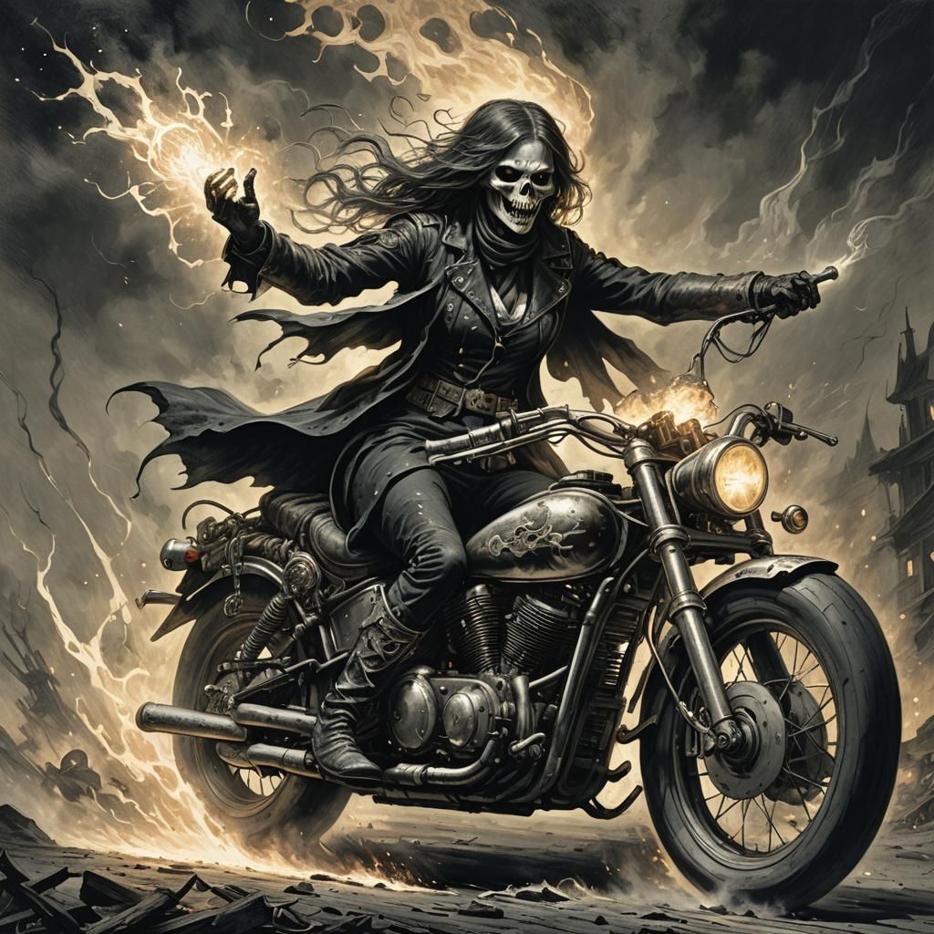 Ghost Rider on Hellfire Motorcycle: Horror Art