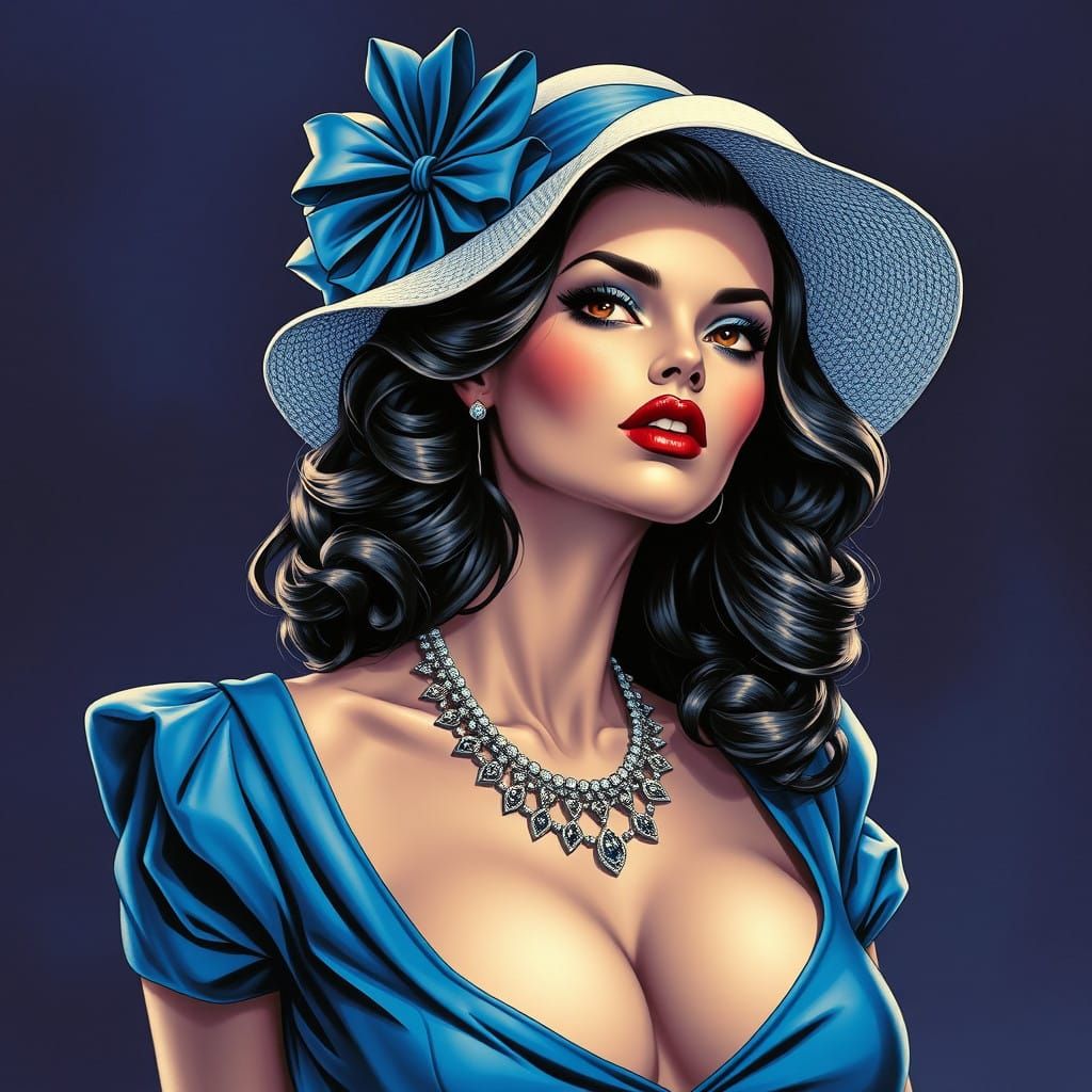 Vintage Pin-up Girl in Elegant Blue Attire