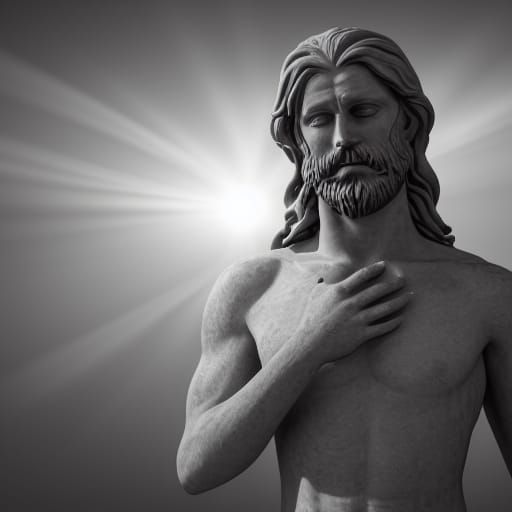 Dramatic Marble Statue Portrait in Black and White