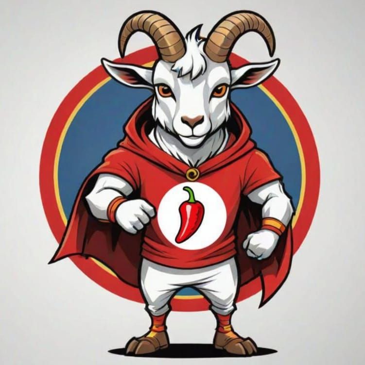 Cartoon Goat Superhero with Chili Logo