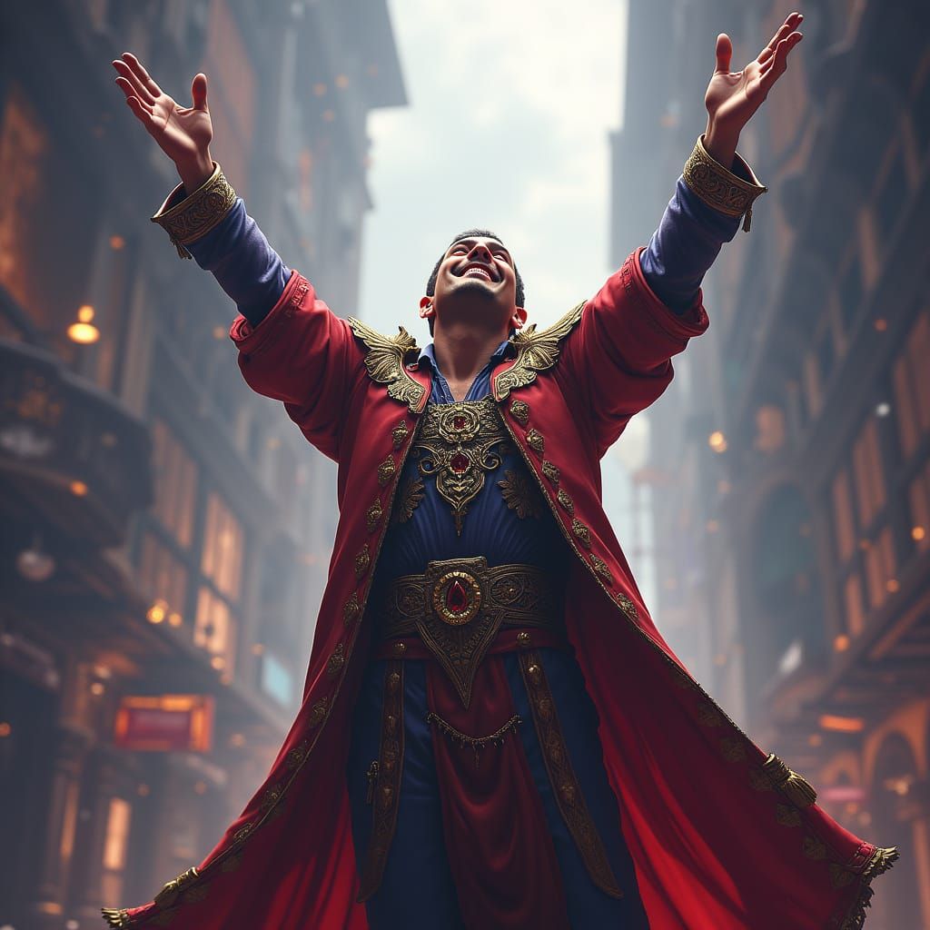 Victorious Man in Detailed Fantasy Art Style