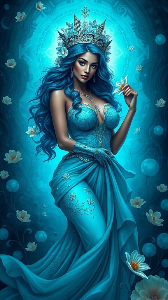 Cerulean Goddess in Elegant Gothic Attire