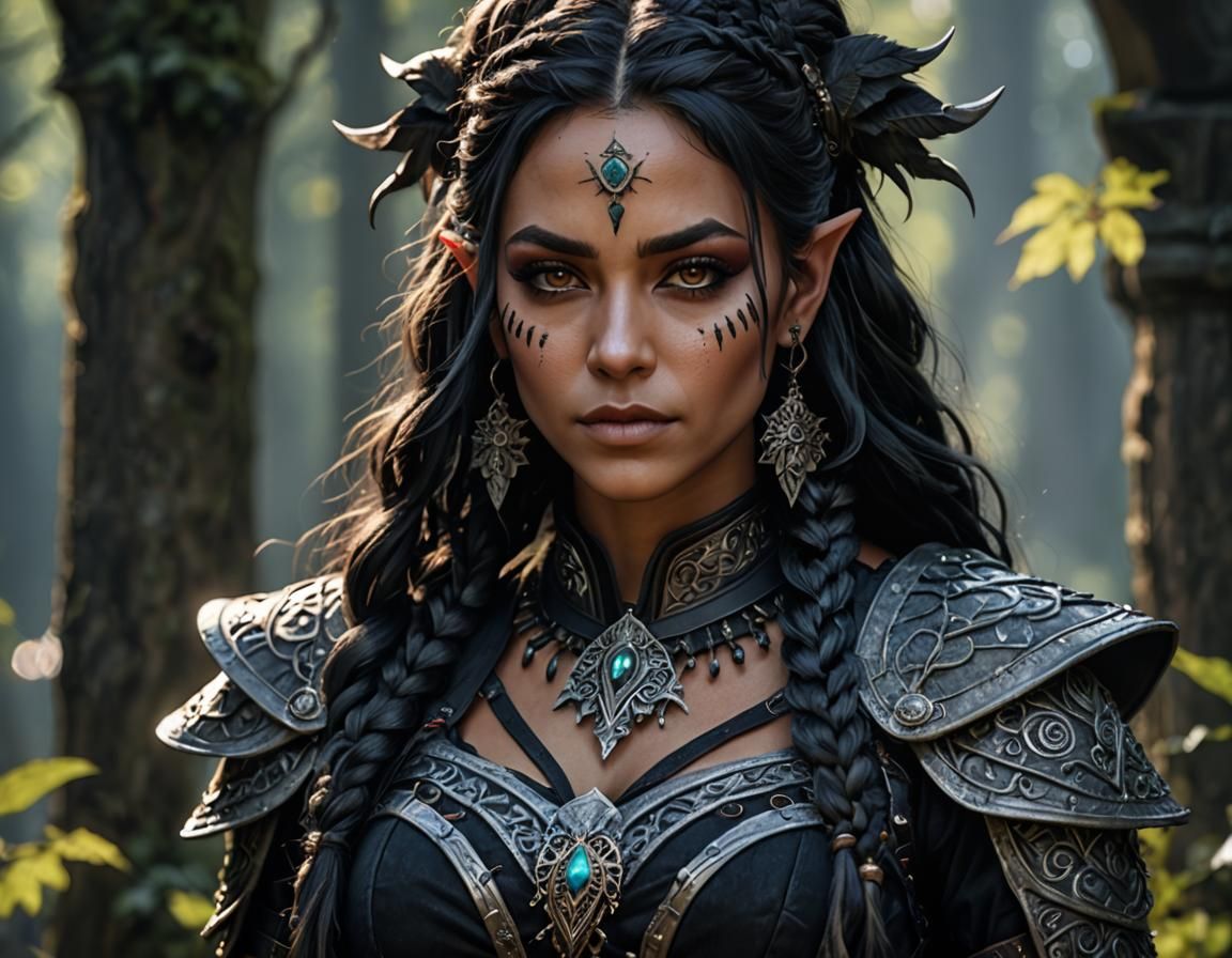 Eerie Shadow Elf Shaman in Gothic Style