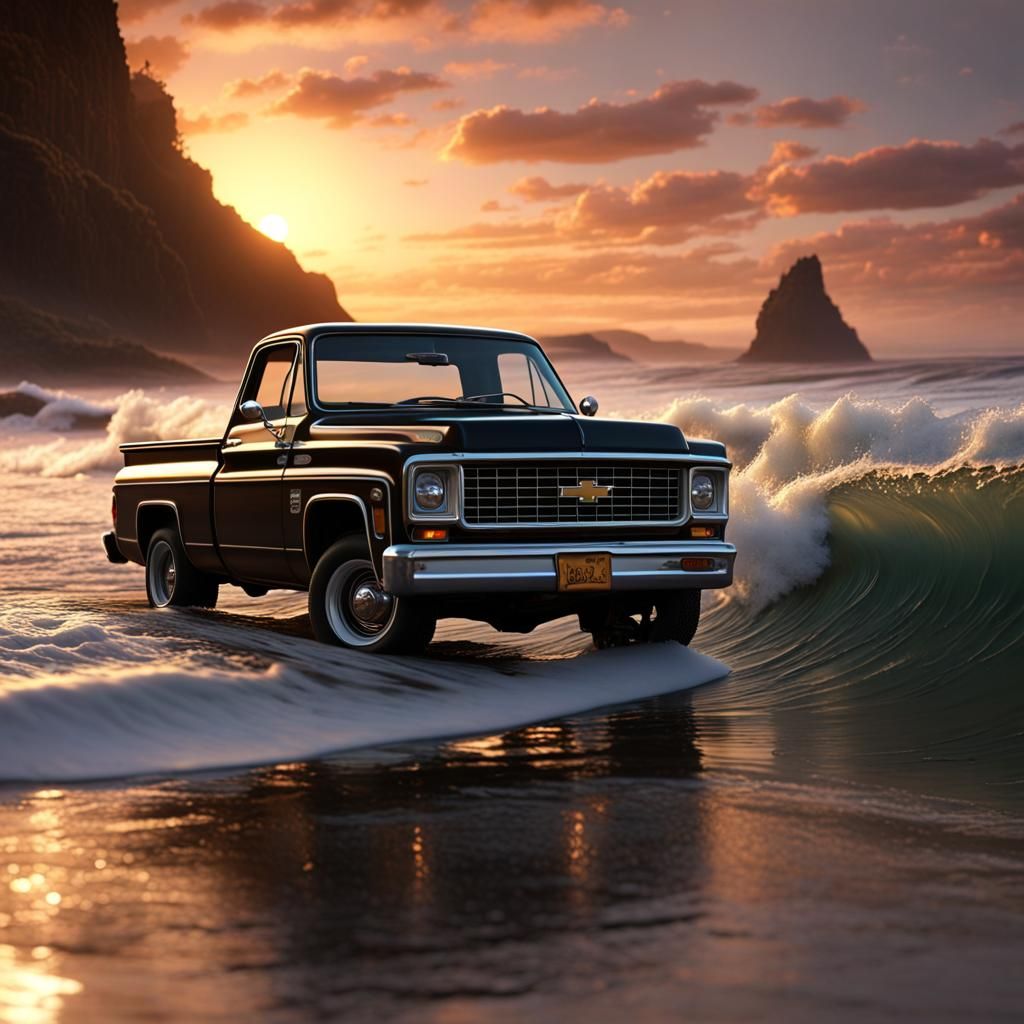 1973 Chevy Truck at Sunset: Matte Painting