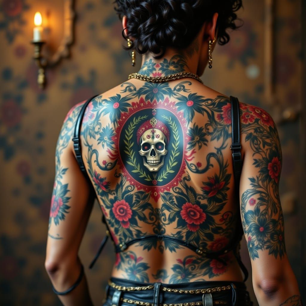 Tattoo Backpiece in Bauhaus and Voodoo Styles