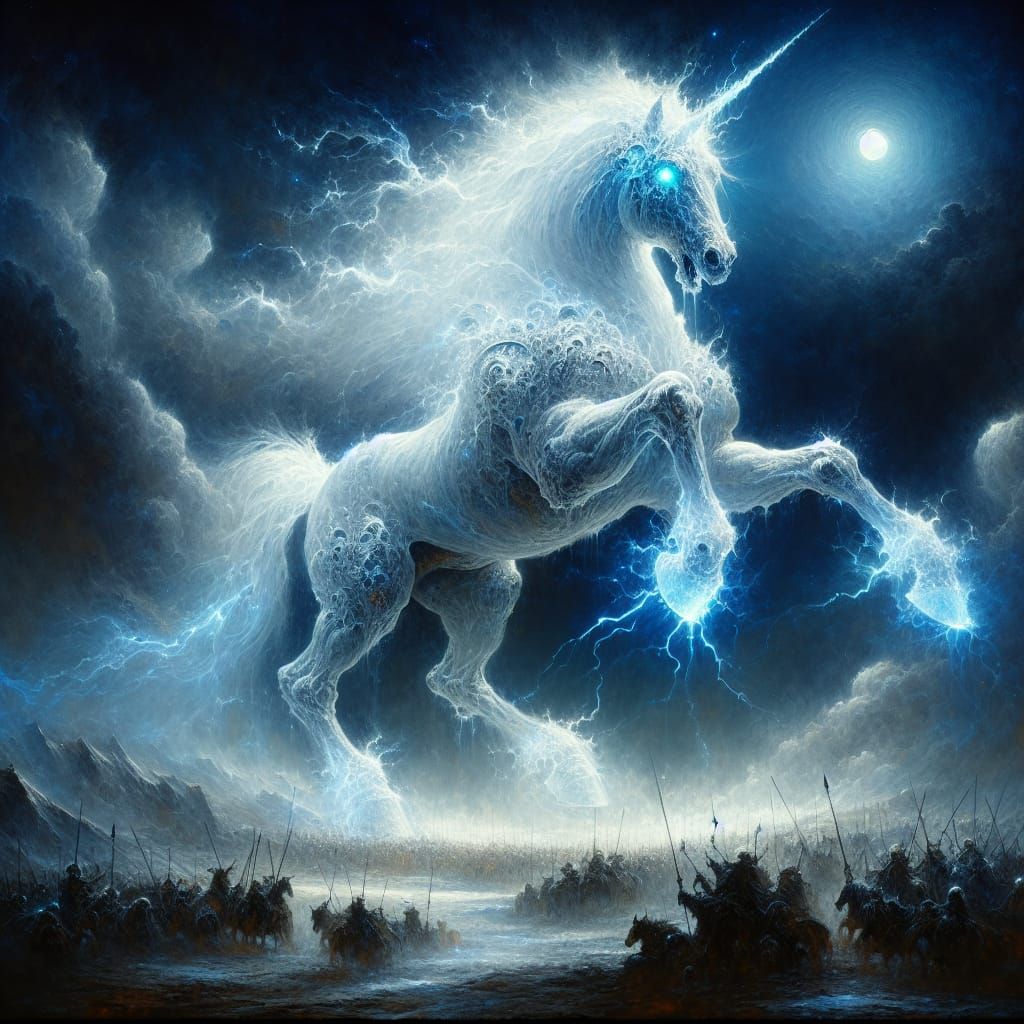 Ethereal War Horse on Battlefield in Watercolor