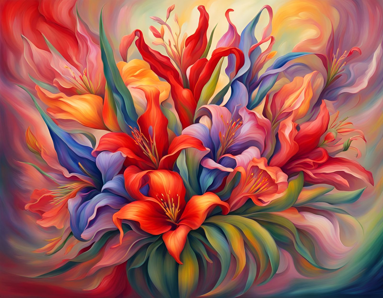 Psychedelic Flowers: Exotic Lilies in Digital Painting