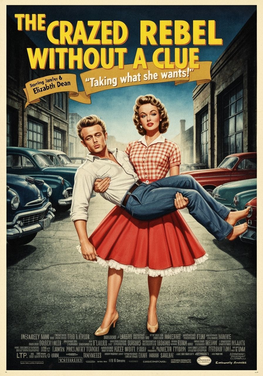 1950s Movie Poster: Rebel Elizabeth Taylor Carries James Dea...