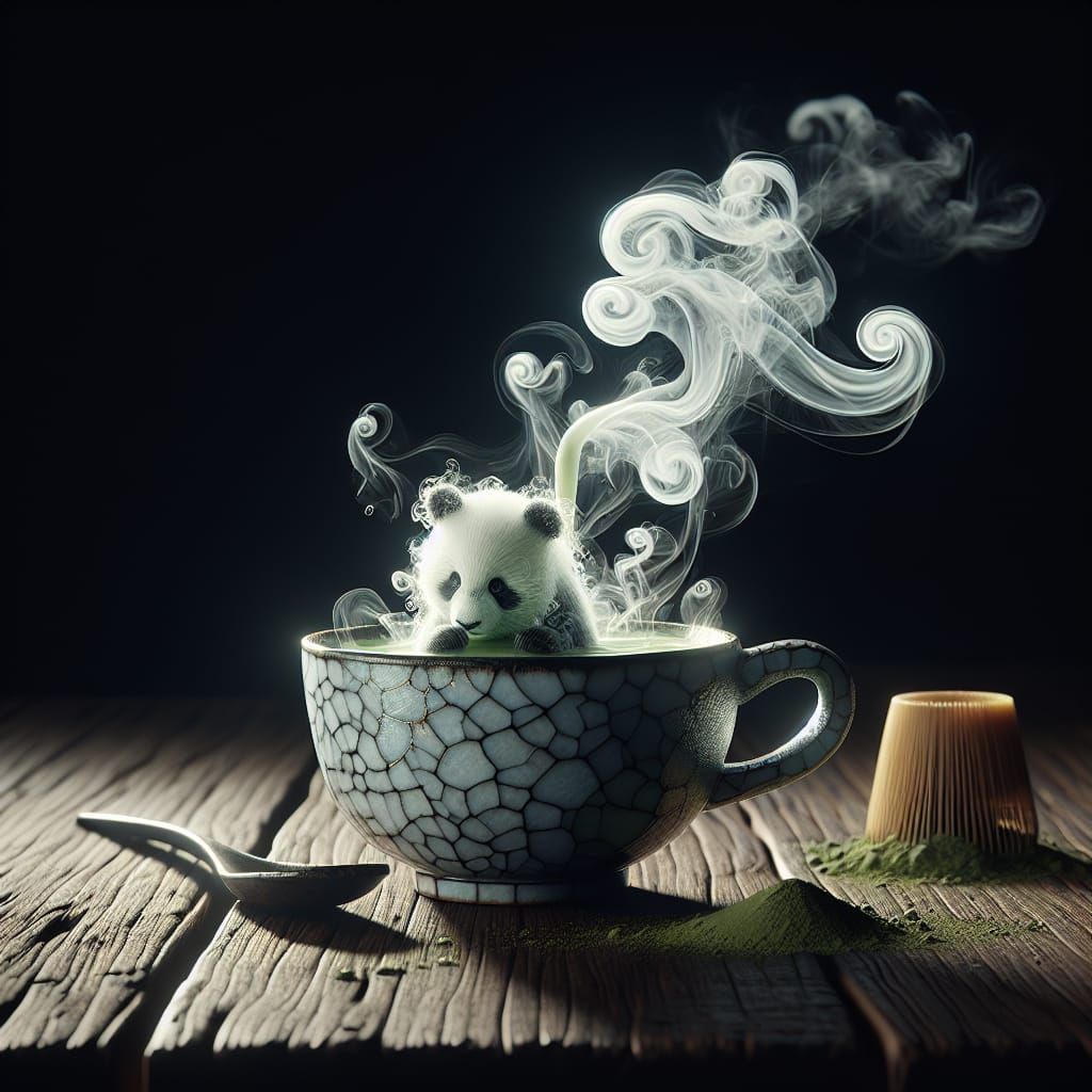 Hyperrealistic Kintsugi Cup Transforms into Ephemeral Panda