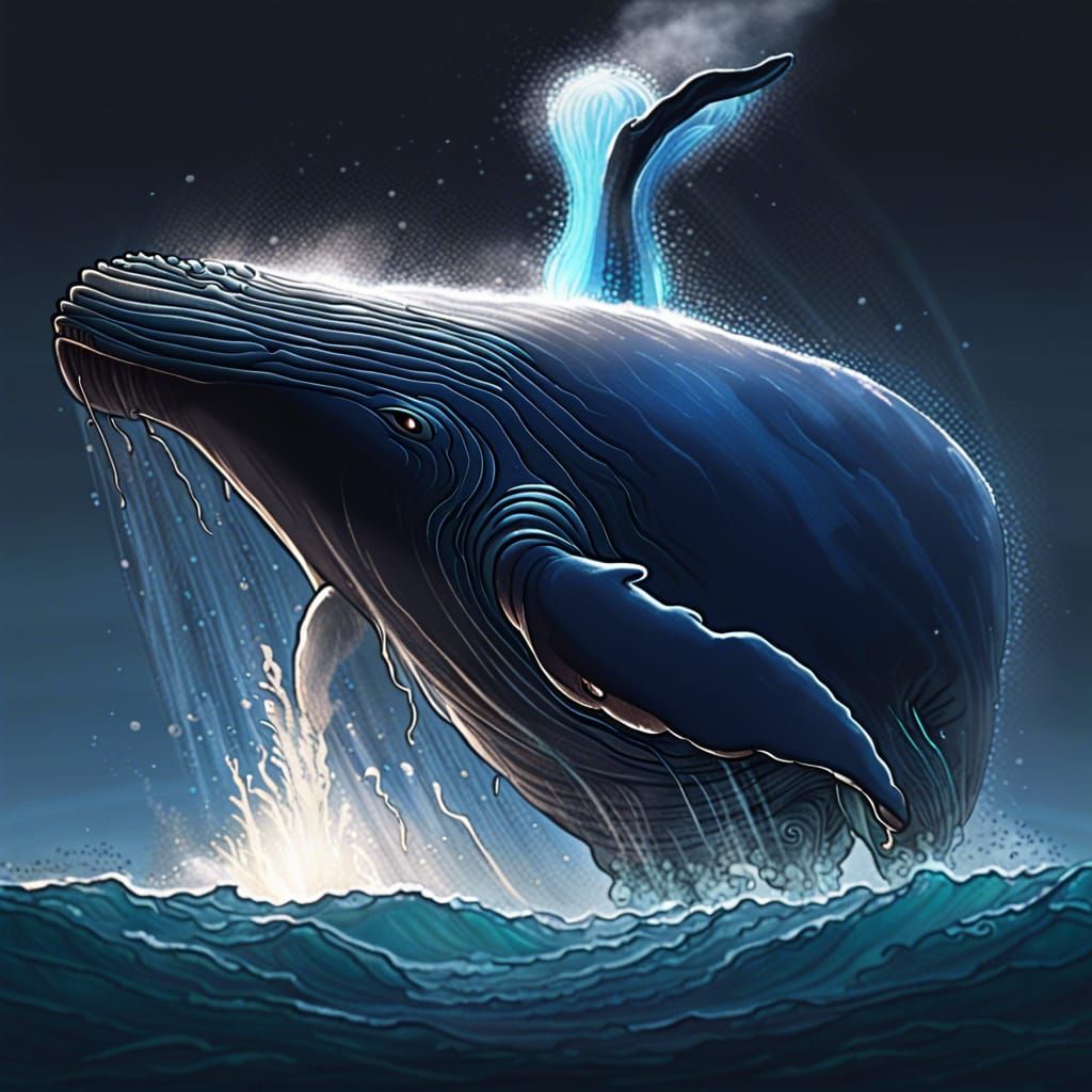Cartoon Whale Blowing Water: Dark Fantasy Concept Art