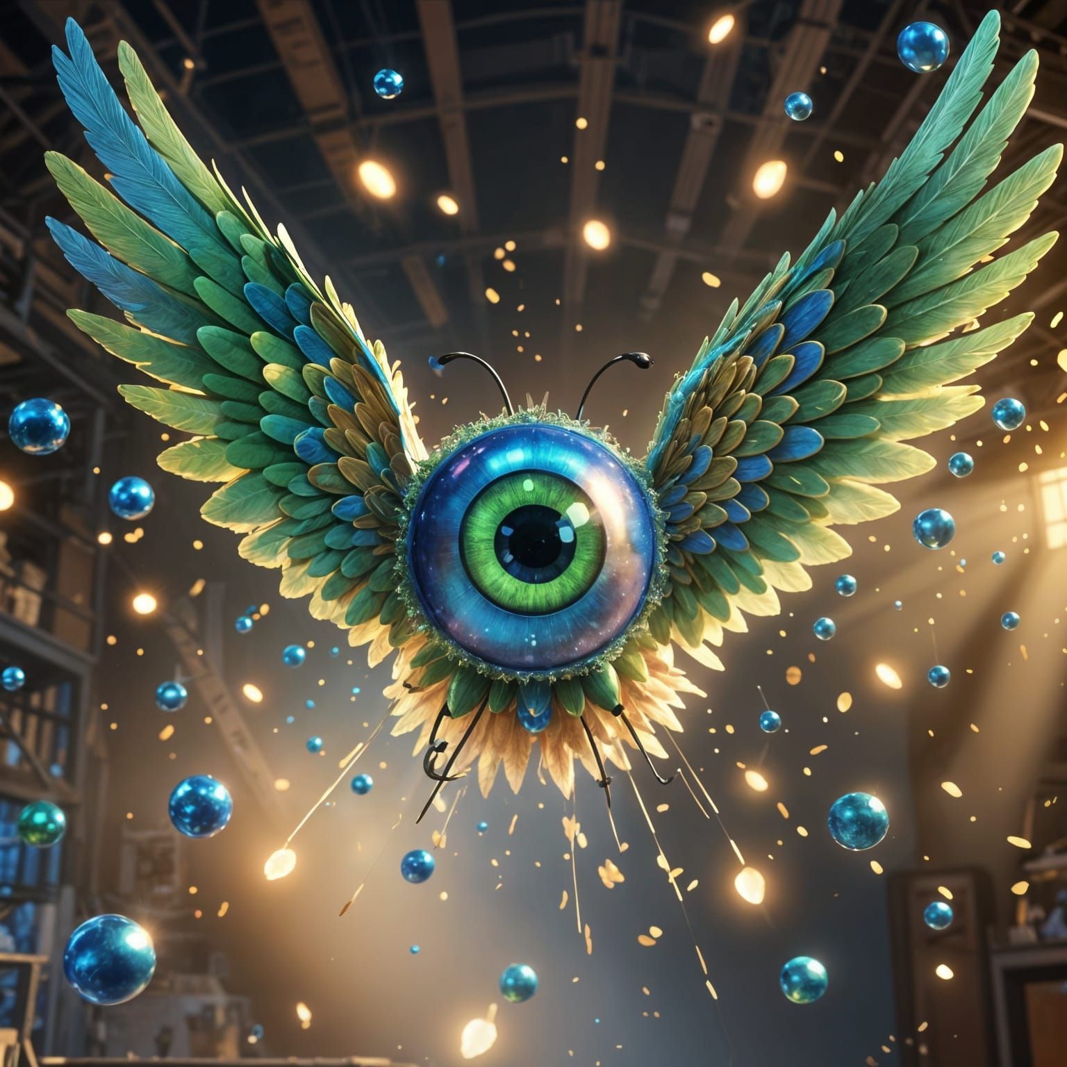 Cute Blue Poof with Wings as 3D Art