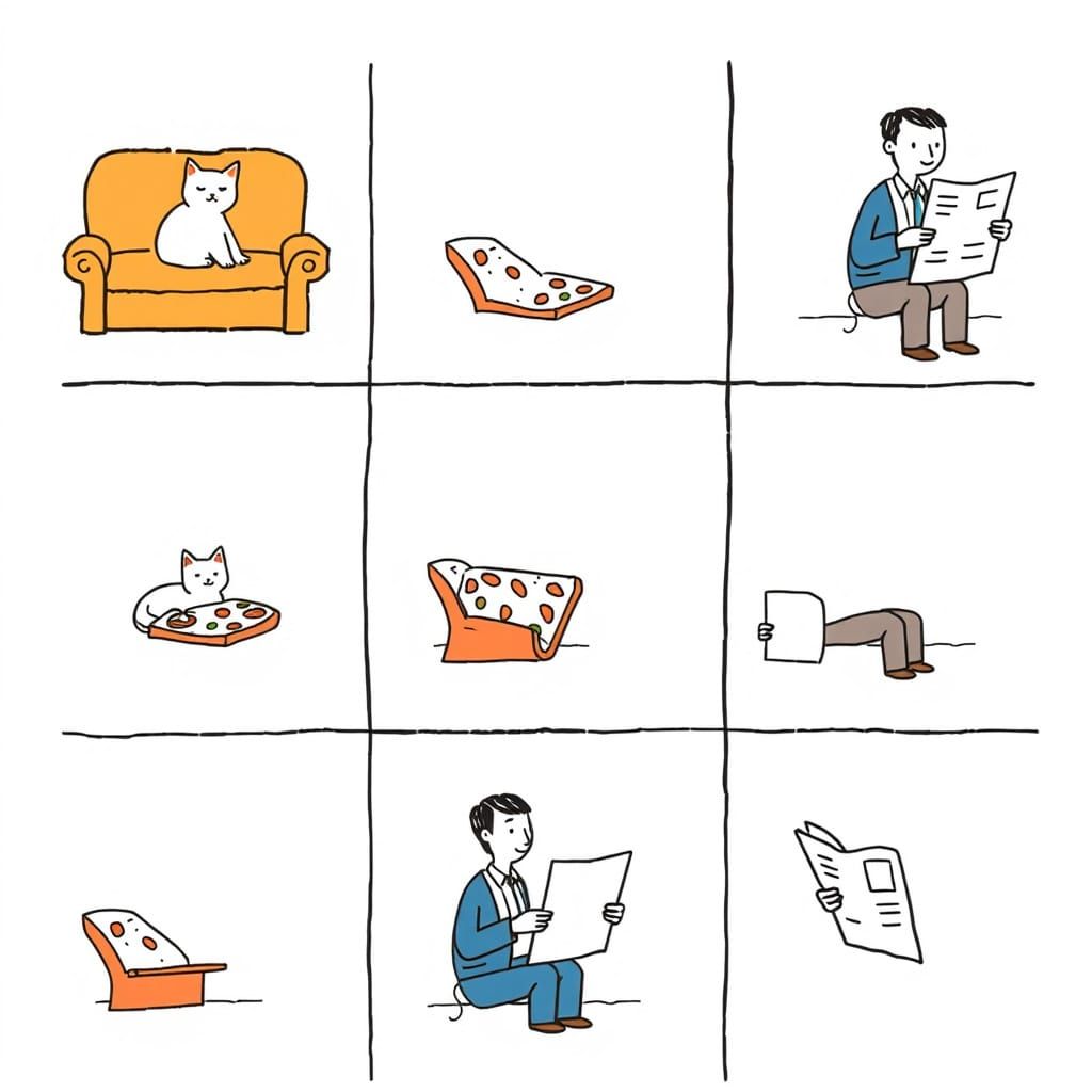 Symmetrical Humor Grid in Classic New Yorker Cartoon Style