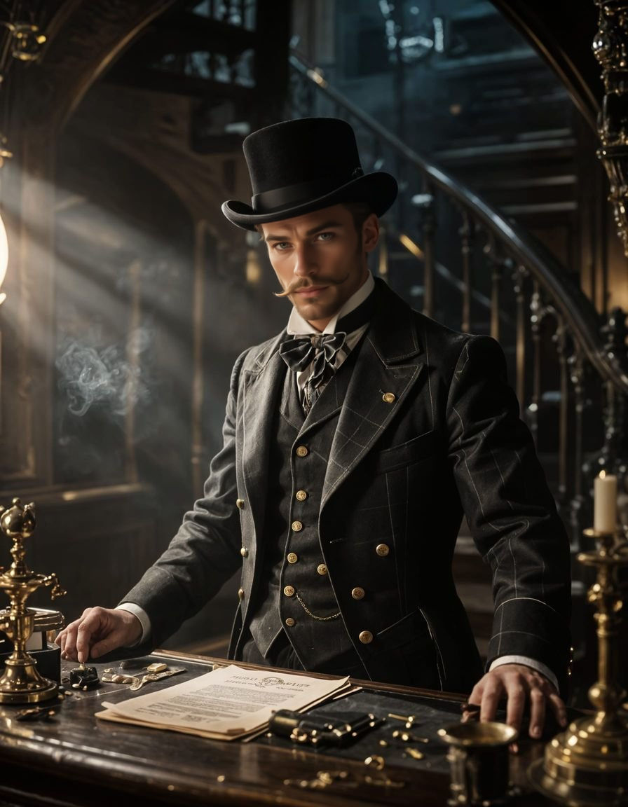 Steampunk Hotelier with Sinister Gaze