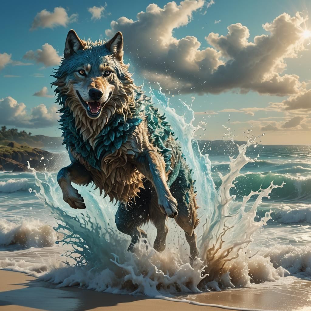 Oceanic Water Wolf in Fantasy Concept Art Style