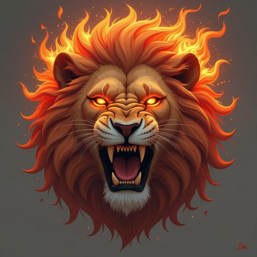 Fiery Lion Face in Futuristic Style