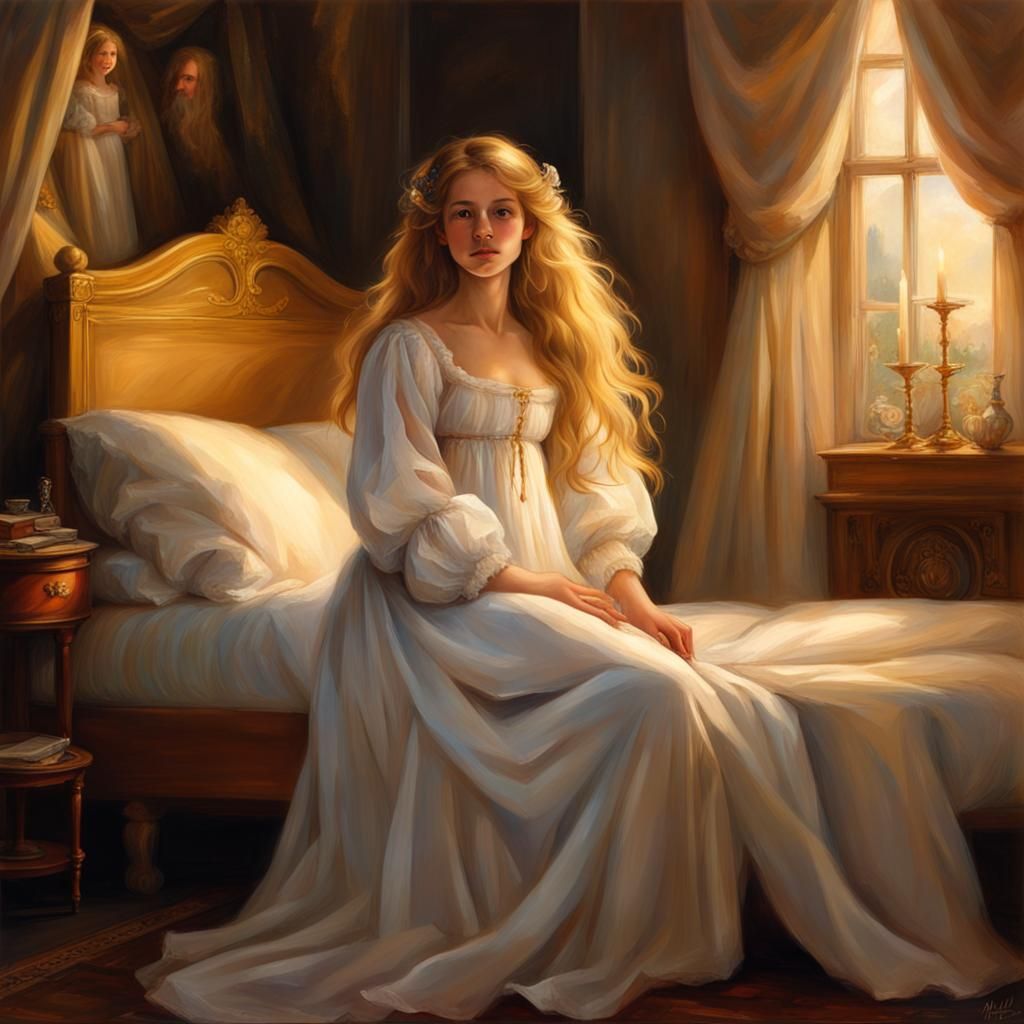 Renaissance Girl with Golden Hair in Painting