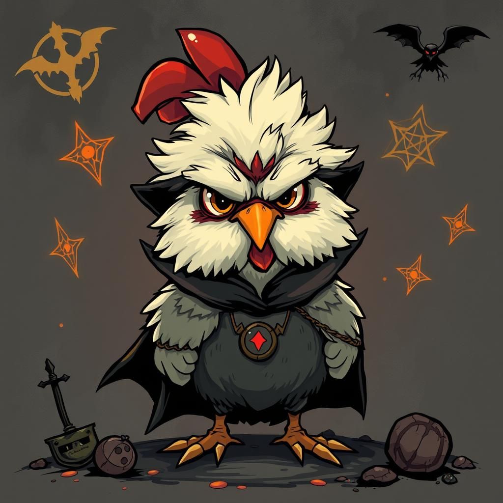 Cartoon Chicken Dark Lord in Medieval Fantasy Style