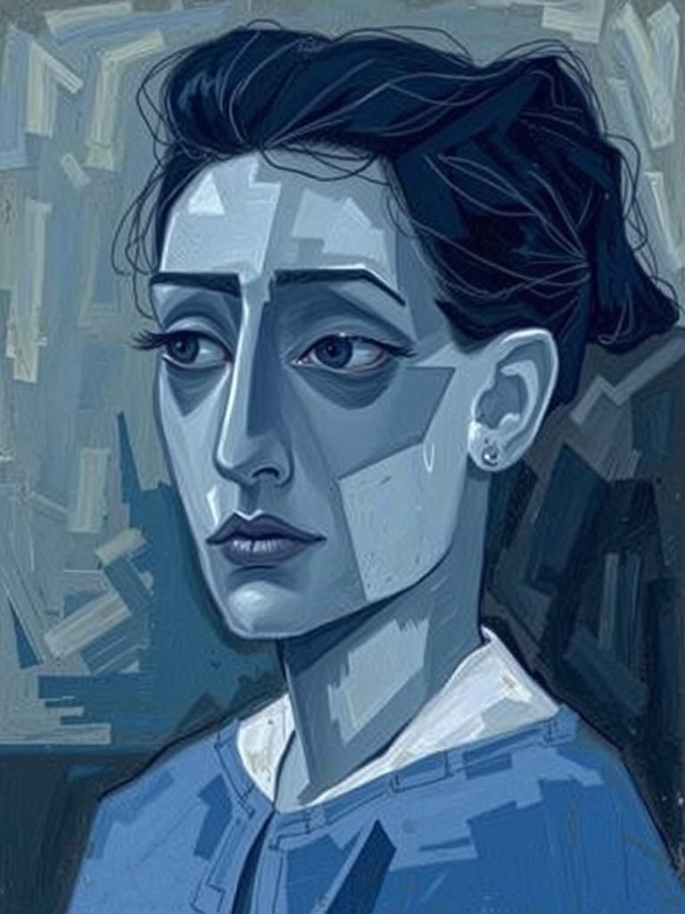 Cubist Portrait of Young Woman in Picasso Style