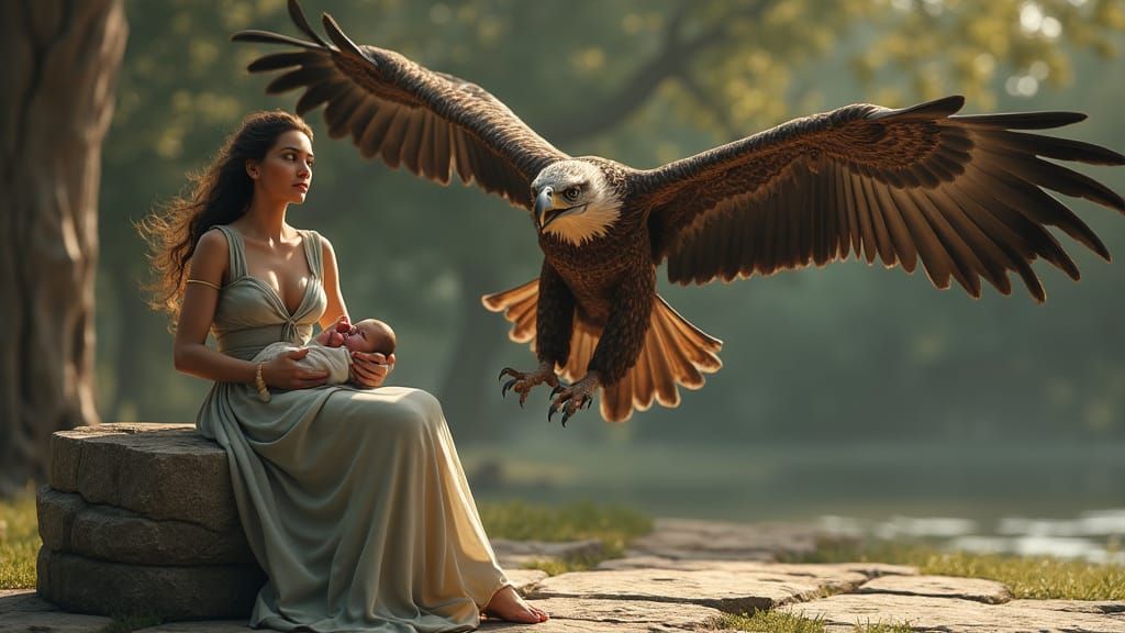 Eagle Steals Baby: Dramatic 3D Cinematic Scene