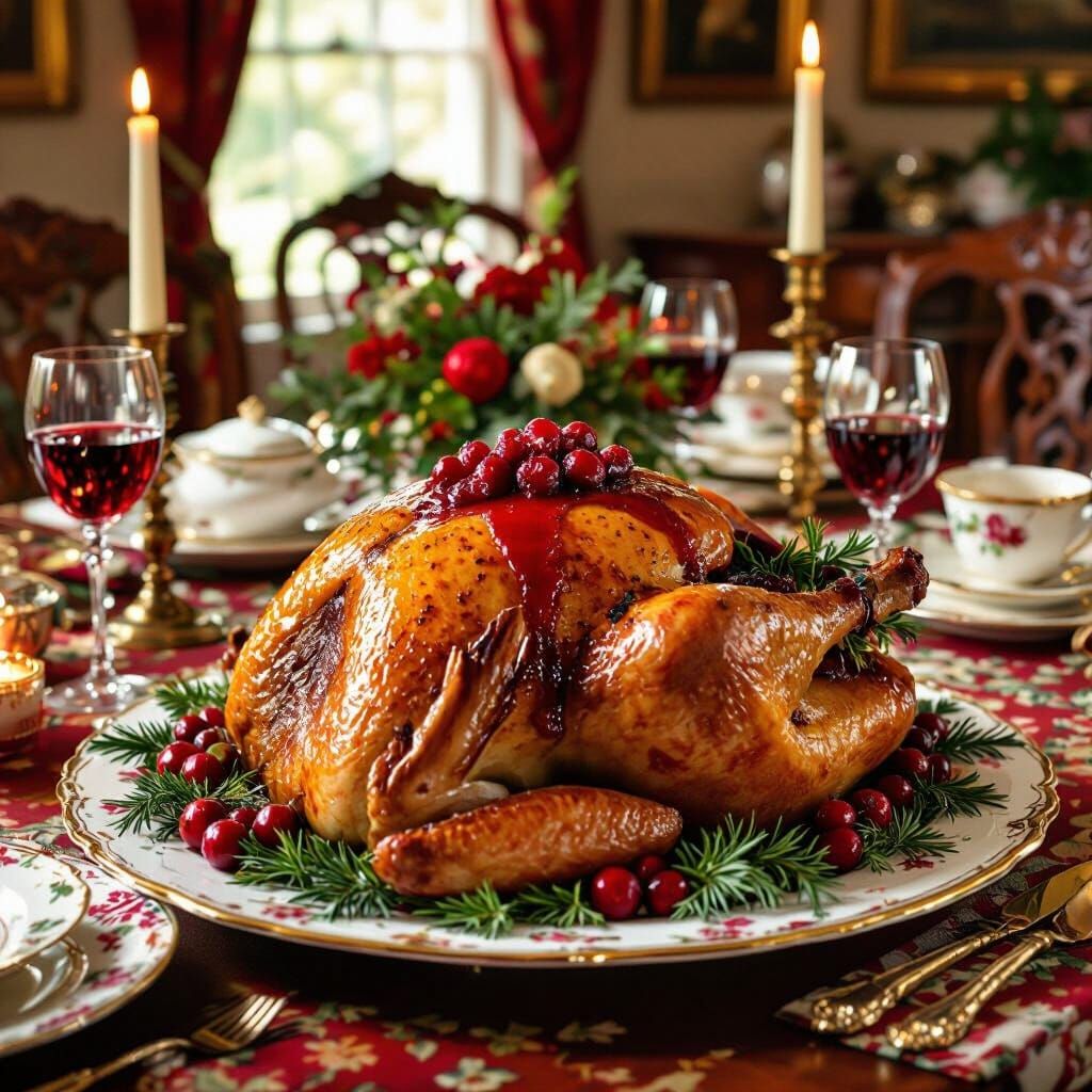 Festive Thanksgiving Turkey Dinner with Cranberry Sauce