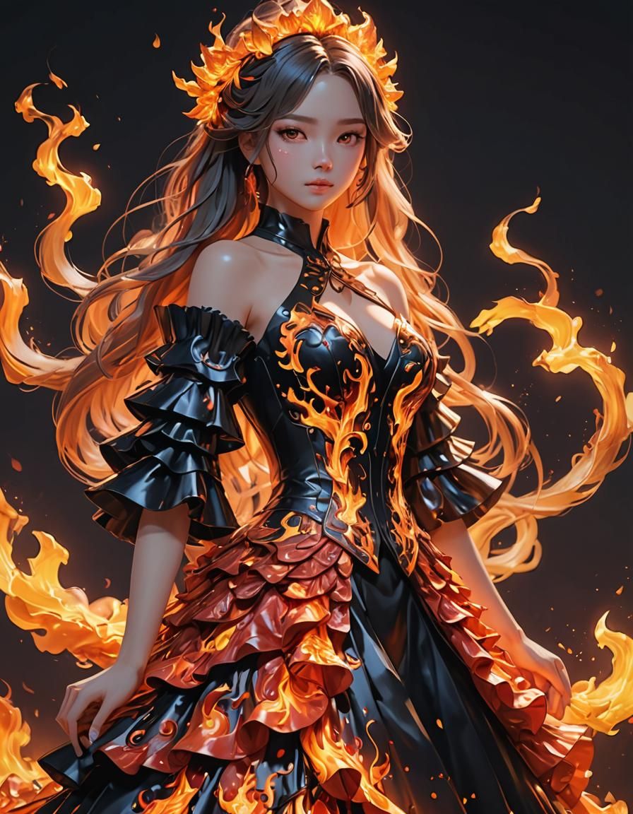 Impasto Painting, Flowing Fire glowing Royal Suit neon ruffl...