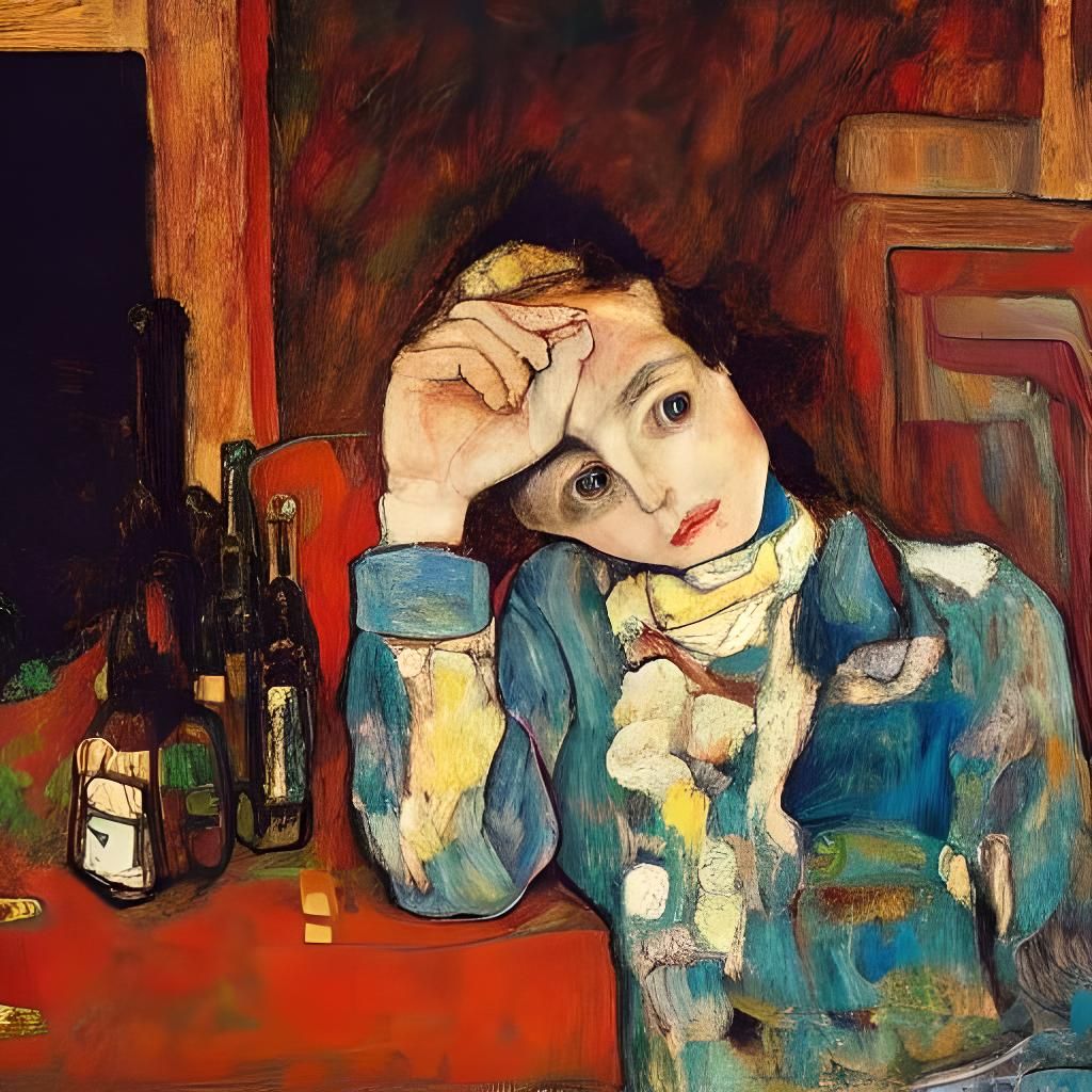 Melancholic Woman Portrait in Expressionist Style