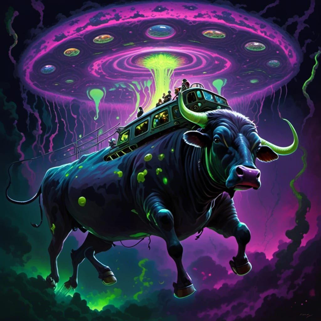 Cows Abducting Aliens from UFO at Night