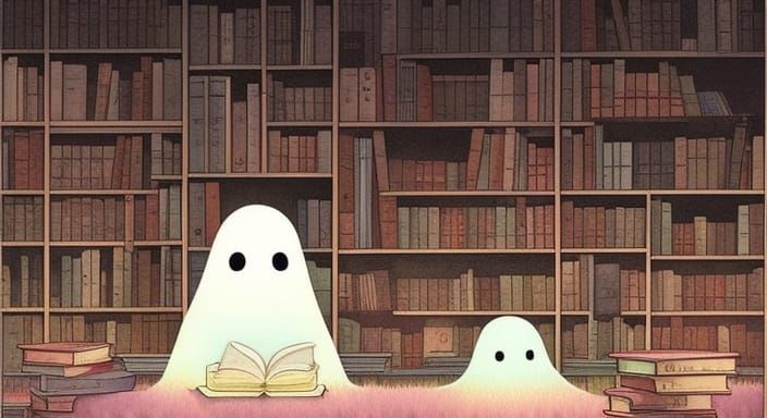 Bioluminescent Ghost in Cozy Library: Manga Watercolor