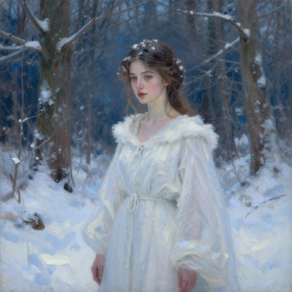 Snow Maiden in a Winter Forest, Da Vinci Style