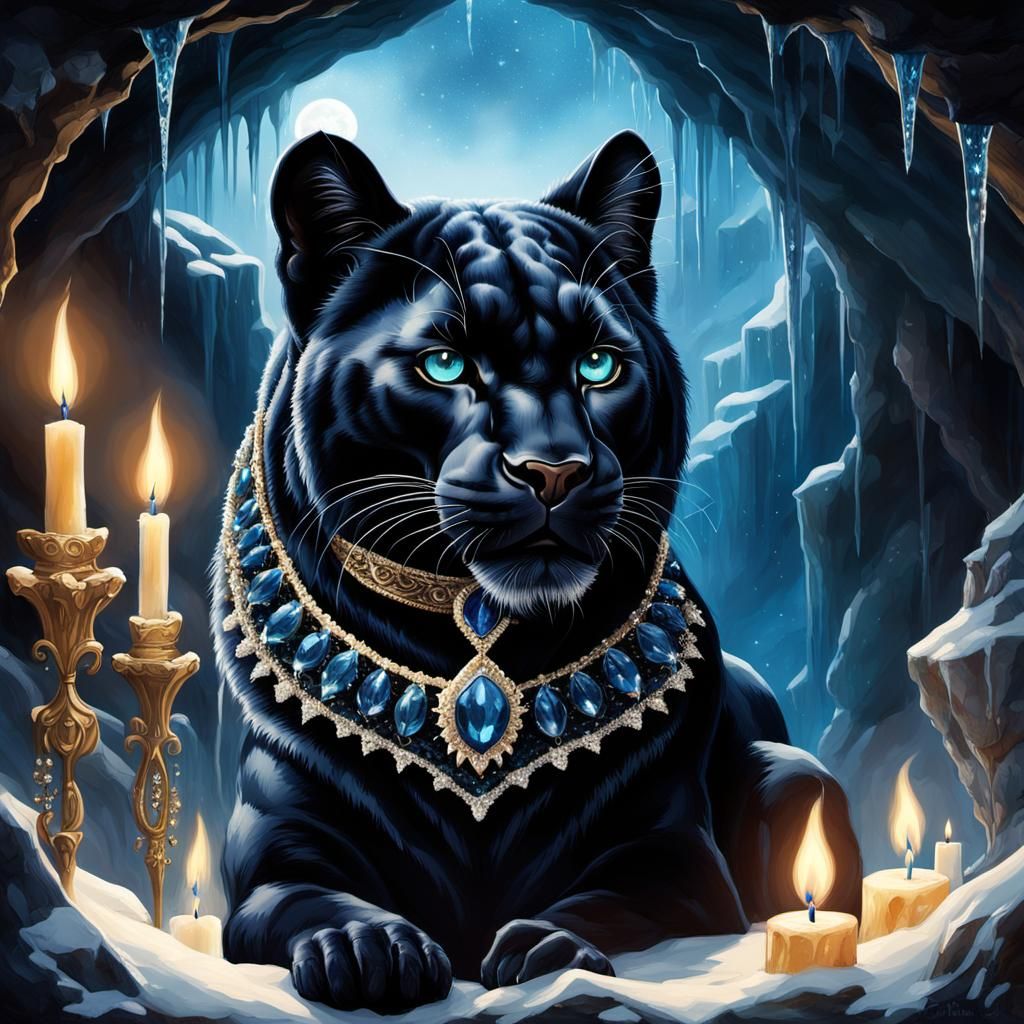 Majestic Jeweled Panther in Gothic Cave
