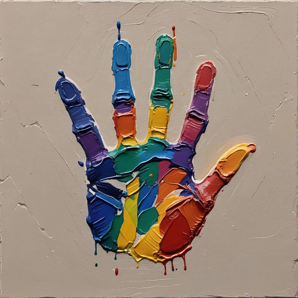Rainbow Handprint in Impasto Style