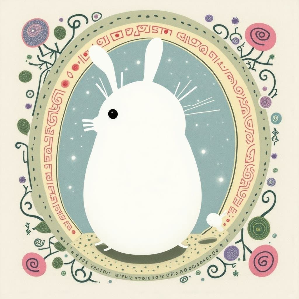 Cute Fat White Rabbit in Whimsical Art Style