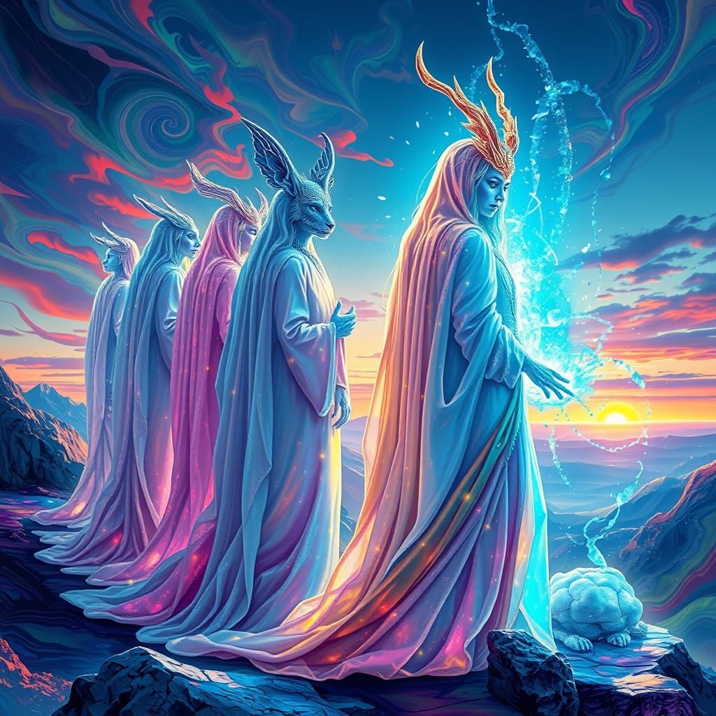 Deities of Eternity in Vibrant, Dreamlike Splendor