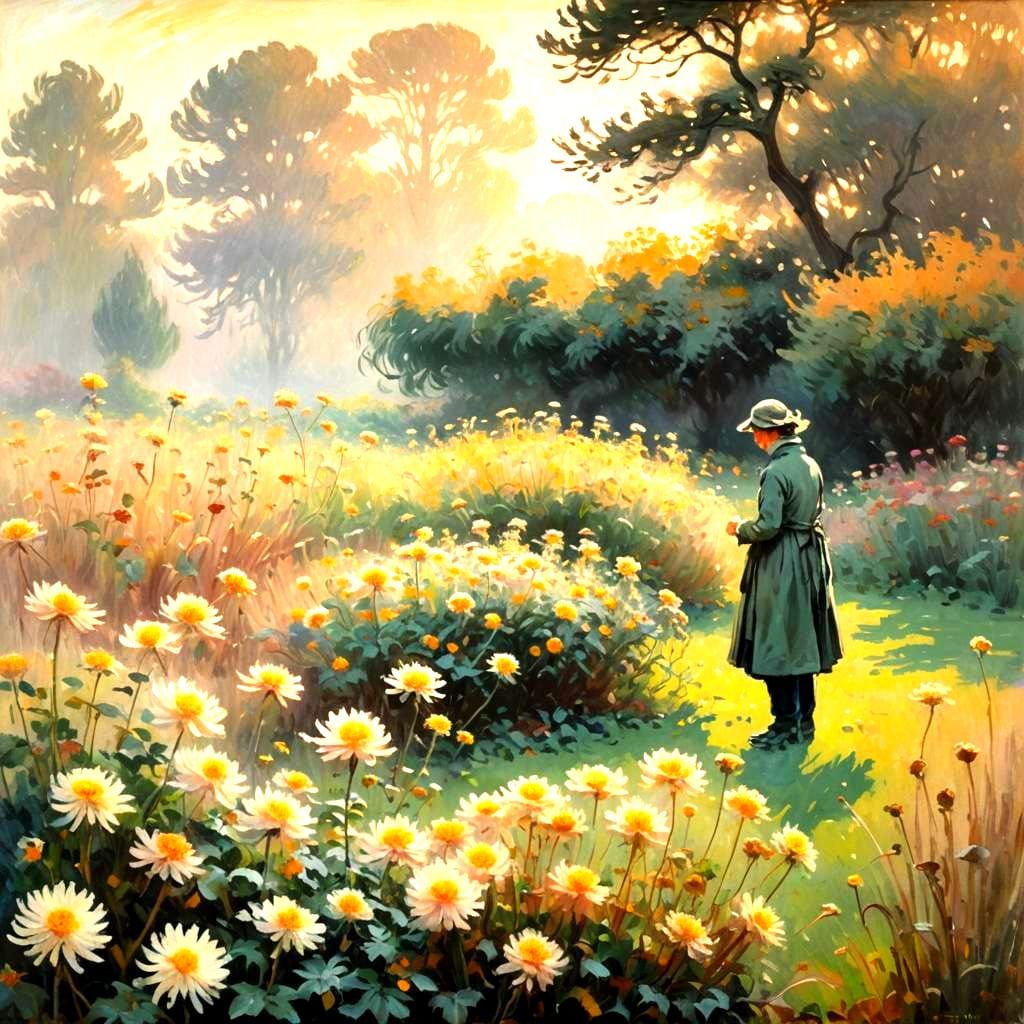 Withered Chrysanthemums in Empty Autumn Garden