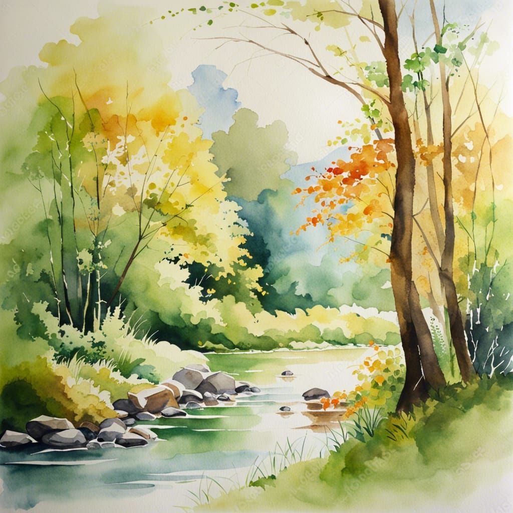 Peaceful Nature Scene in Watercolor Style