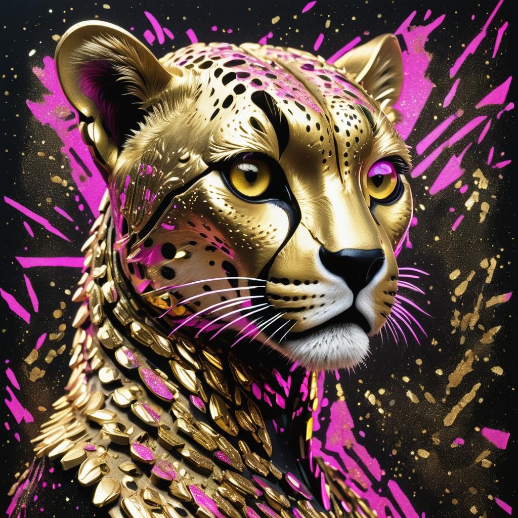 Maximalist 3D Cheetah Portrait in Cyberpunk Style