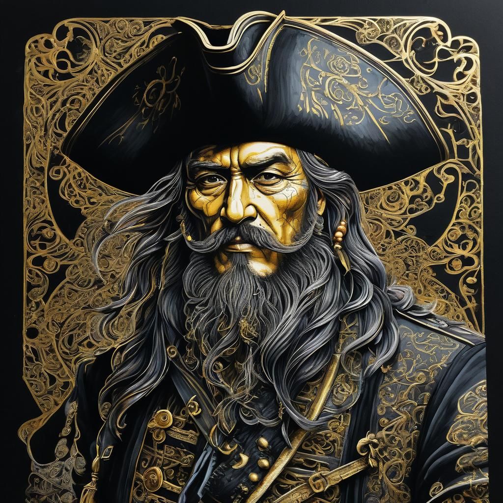 Pirate Captain Kakejiku Painting with Golden Touch