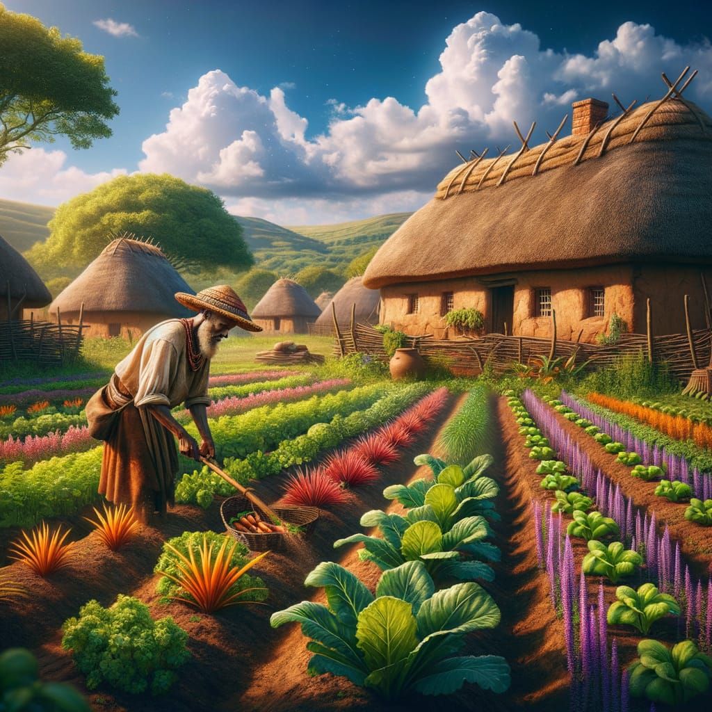 Medieval Bantu Farm Under Blue Sky