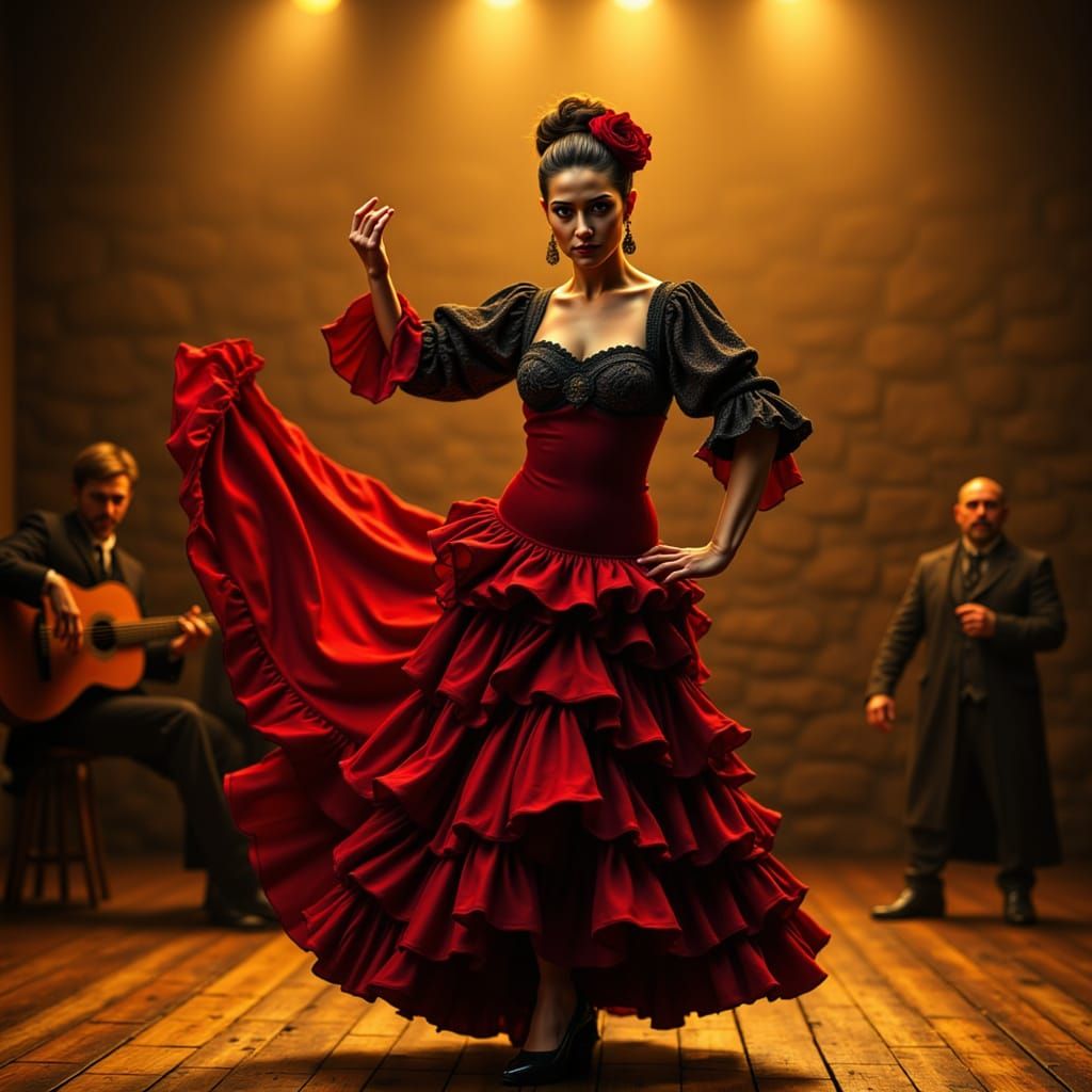 Passionate Flamenco Dancer in Dramatic Spotlight