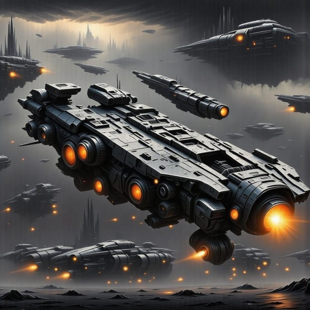 Intergalactic Spacecraft Engage in Fierce Cyberpunk Battle