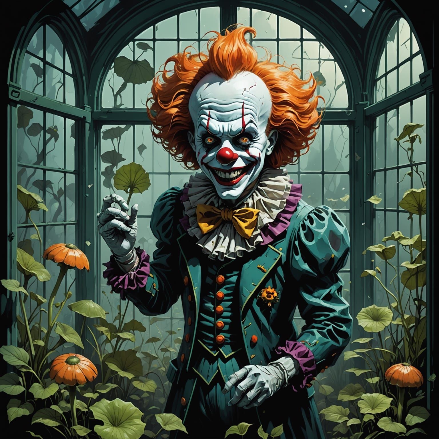Pennywise in a Haunted Gothic Greenhouse