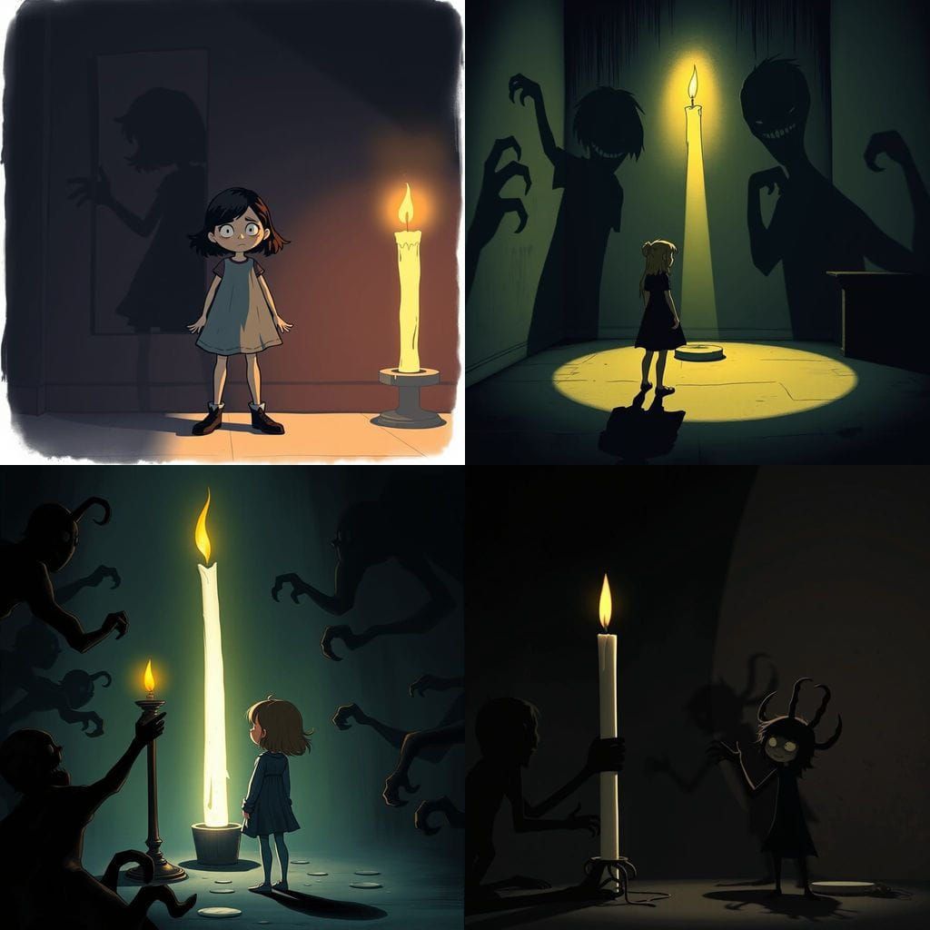 Dark Fantasy Cartoon: Shadow Figures and Detached Girl's Sha...