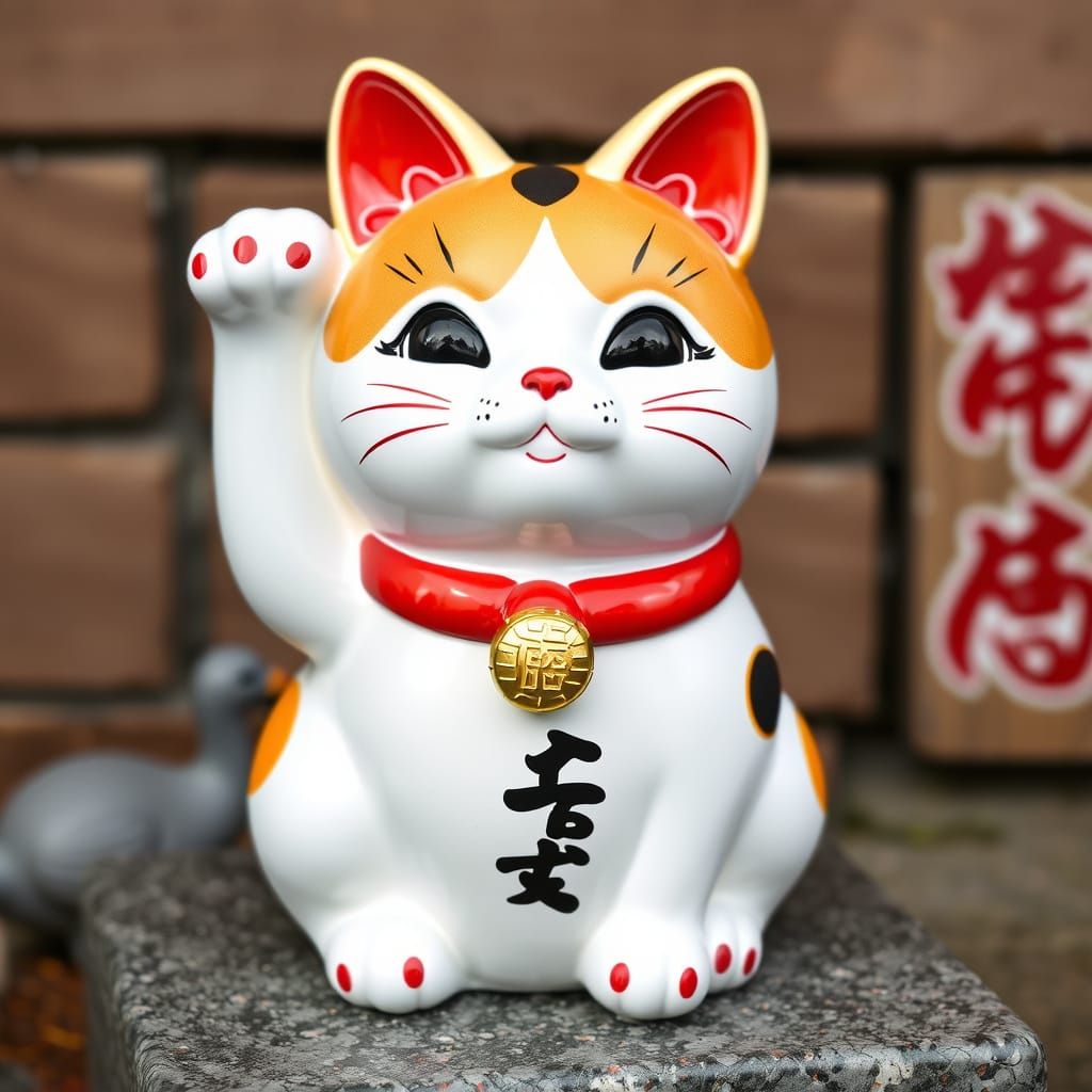 Kawaii Calico Maneki Neko Statue: Japanese Art