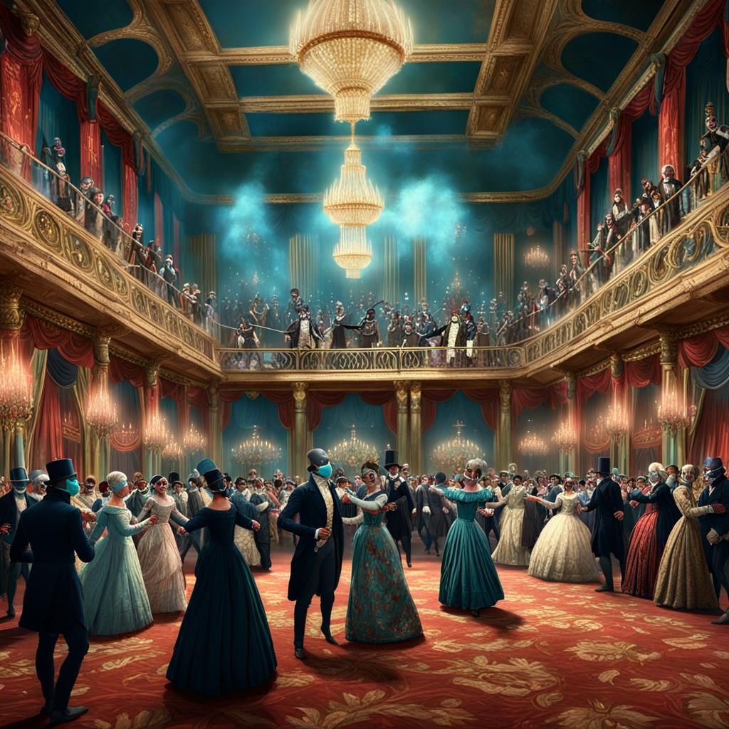 Masked Ball in 1800s England: Detailed Matte Painting