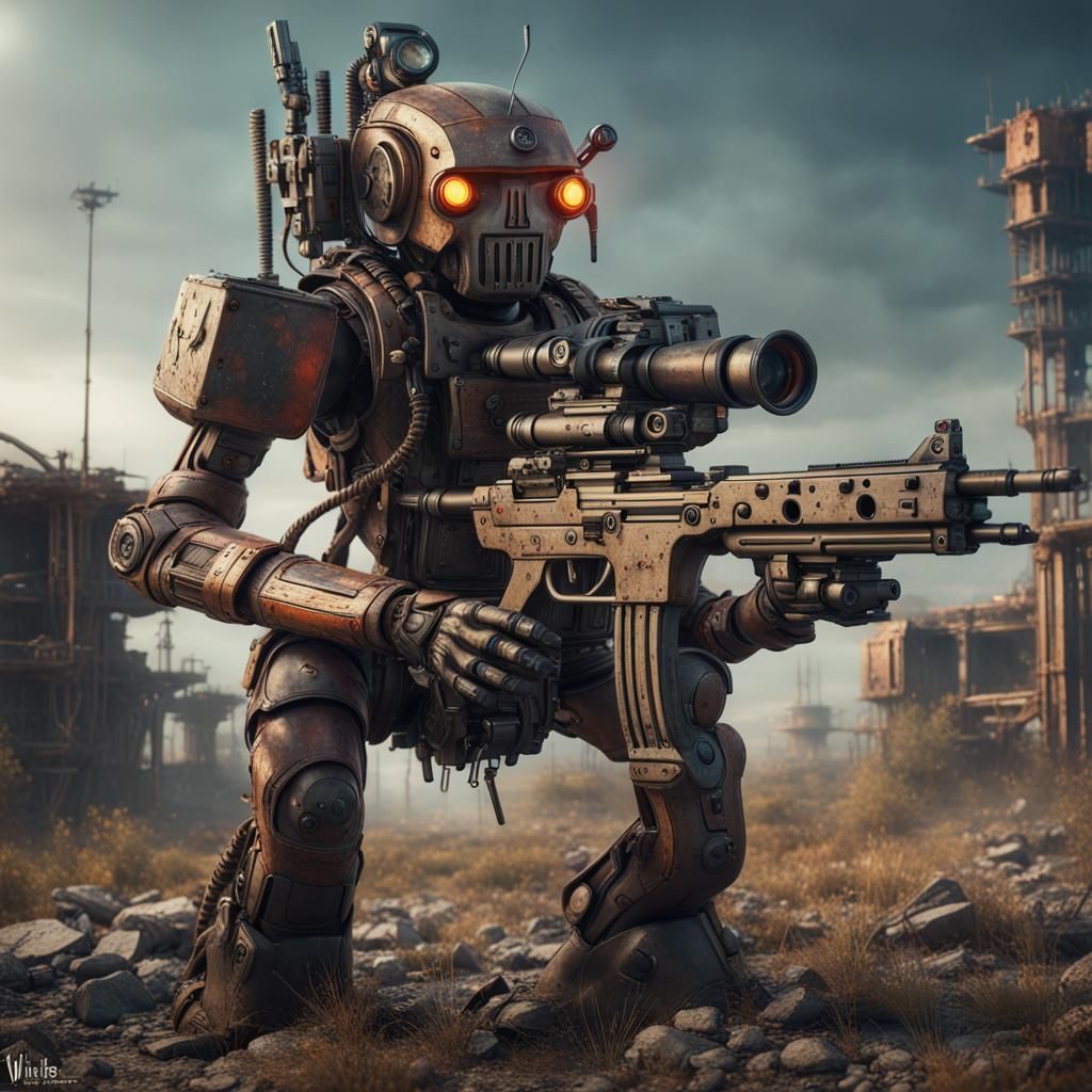 Apocalyptic Warrior Robot with Heavy Weapons