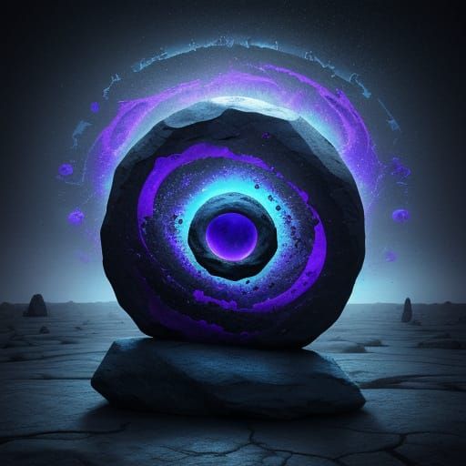 Mysterious Glowing Stone on Desolate Plain, Surrealist Art