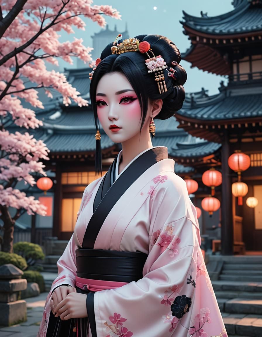 Pastel Goth Geisha in 3D Anime Art