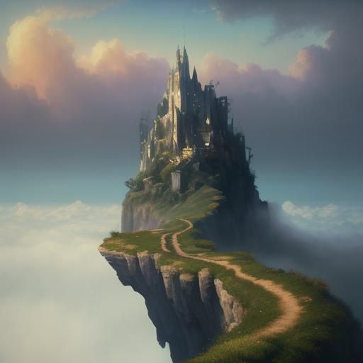 Surreal Woman Overlooking Dreamlike Landscape as Oil Paintin...